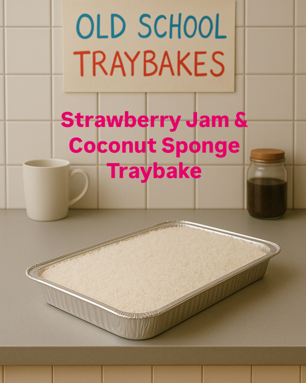 Jam Coconut Sponge Traybake