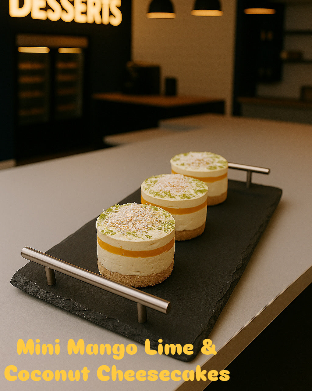 Mini Mango, Lime & Coconut Cheesecake