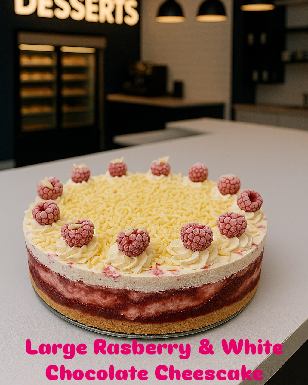 Large Rasberry & White Chocolate Cheesecake
